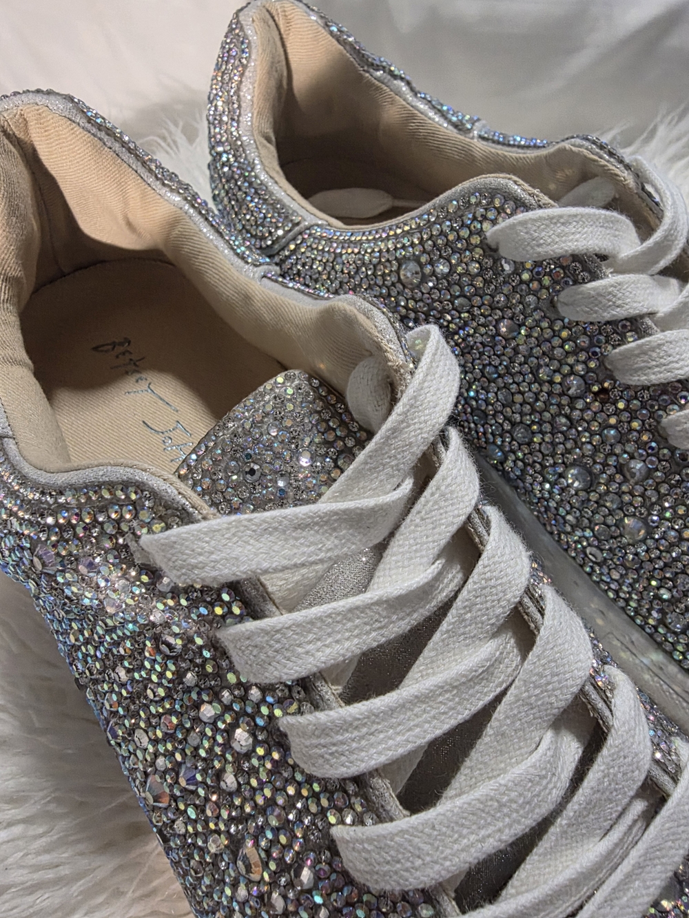Betsey Johnson Embellished Silver Crystal Lace-Up Sneakers for Women